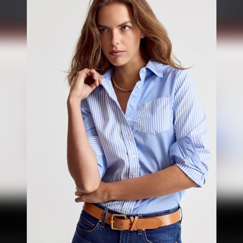 The Shirt Rochelle Behrens Boyfriend Shirt Blue Multi Stripe L Large Tuckernuck